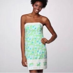 Lilly Pulitzer rare green Alberta Alligator strapless dress, size 2